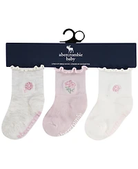 abercrombie kids Girls' 6M-4T Crew Socks, 3-Pack