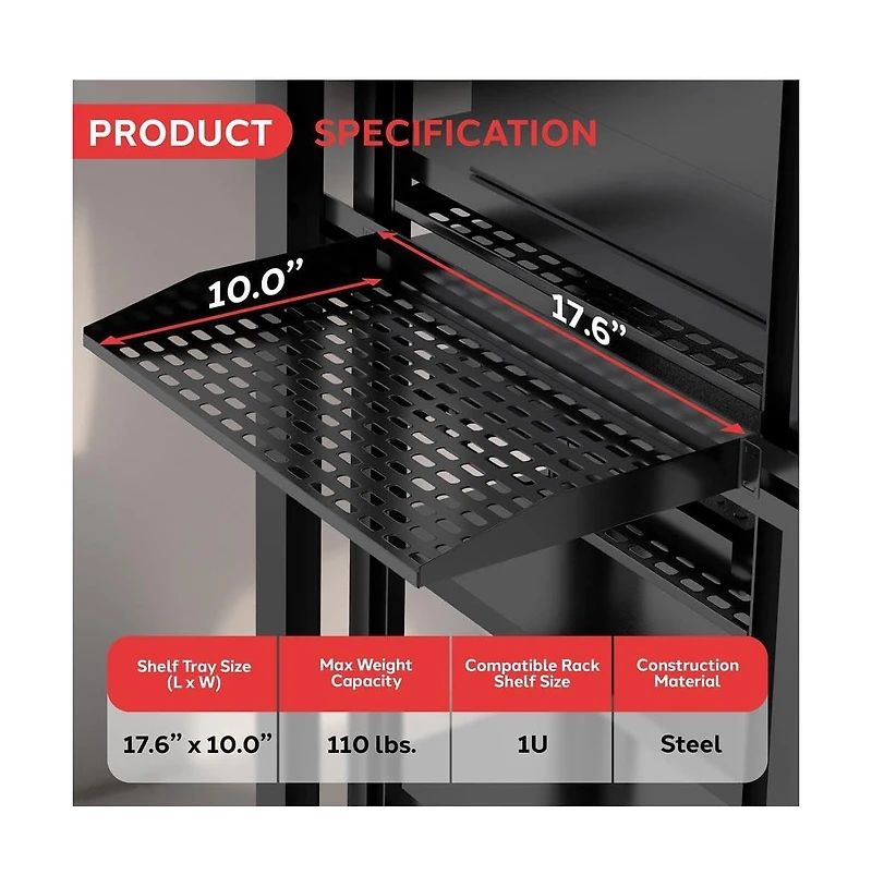 Pyle 1U Universal Server Rack Shelf Mount Tray
