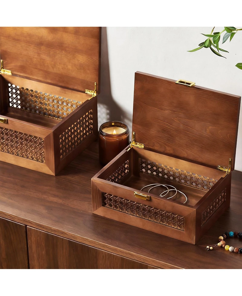 Yigii Small Rattan Storage Box with Lid for Keepsakes and Accessories