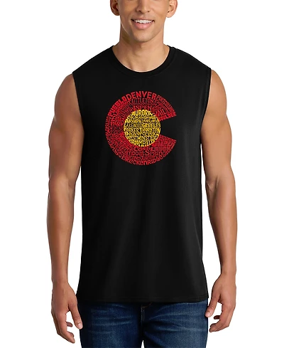 La Pop Art Men's Colorado Word Mountain Badge Tank Top