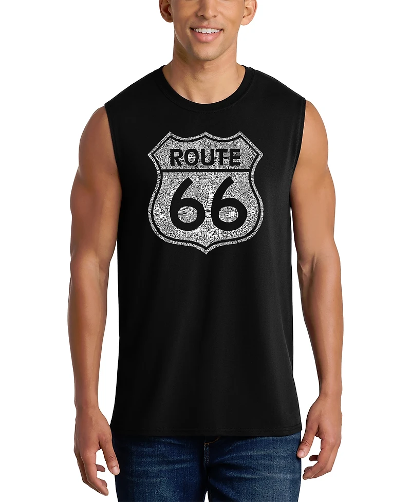 La Pop Art Men's Route 66 Vintage Highway Shield Graphic Tank Top