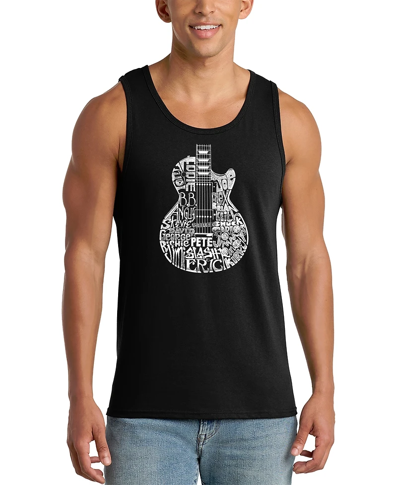 La Pop Art Men's Electric Guitar Circular Word Graphic Tank Top