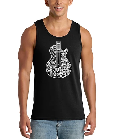 La Pop Art Men's Electric Guitar Circular Word Graphic Tank Top