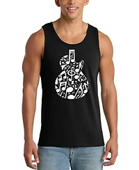 La Pop Art Men's Music Notes Acoustic Guitar Word Tank Top
