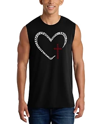 La Pop Art Men's Cross Heart Faith Word Graphic Tank Top