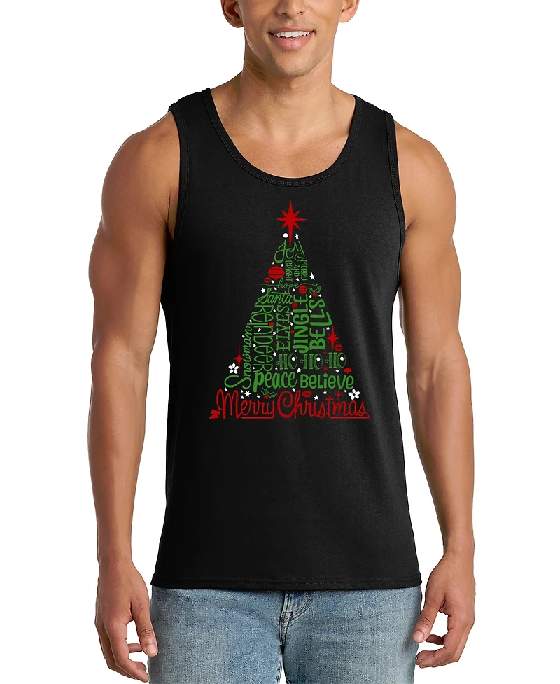 La Pop Art Men's Christmas Tree Word Tank Top