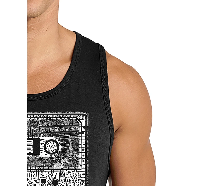 La Pop Art Men's Cassette Tape Retro Word Graphic Tank Top