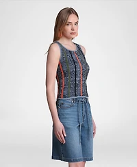 Avec Les Filles Women's Novel Stitch Stripe Tank Top