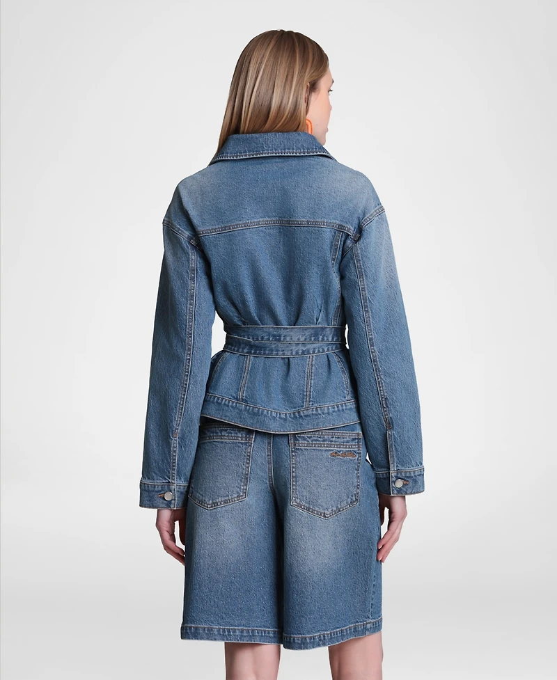 Avec Les Filles Women's Cotton-Blend Back Cinch Denim Jacket