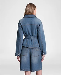 Avec Les Filles Women's Cotton-Blend Back Cinch Denim Jacket