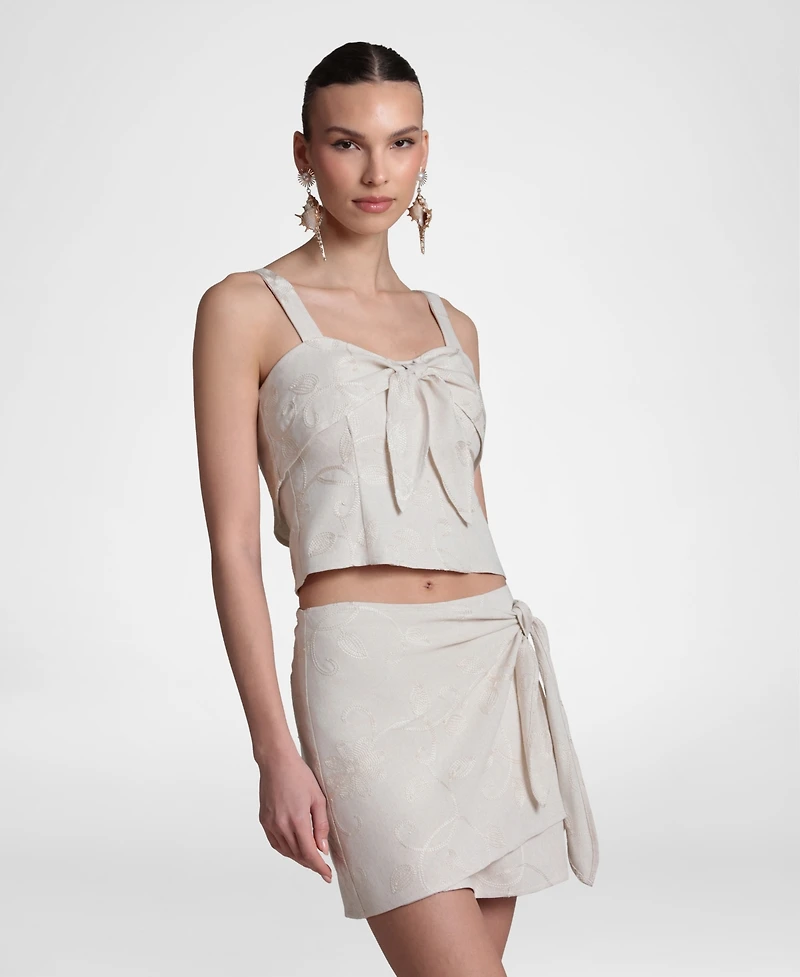 Avec Les Filles Women's Viscose-Blend Tie Front Top