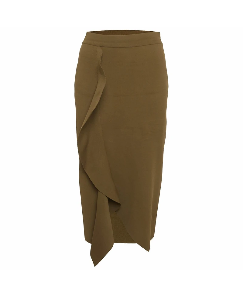 Pre-Owned Alexander Mcqueen Women's Stretch Knit Asymmetric Ruffle Midi Skirt