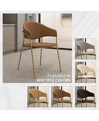 LeisureMod Bella Dining Chair With Arms Upholstered Leather/Velvet Accent Ergonomic Durable Stainless Steel Base for Modern Kitchen, Living Room