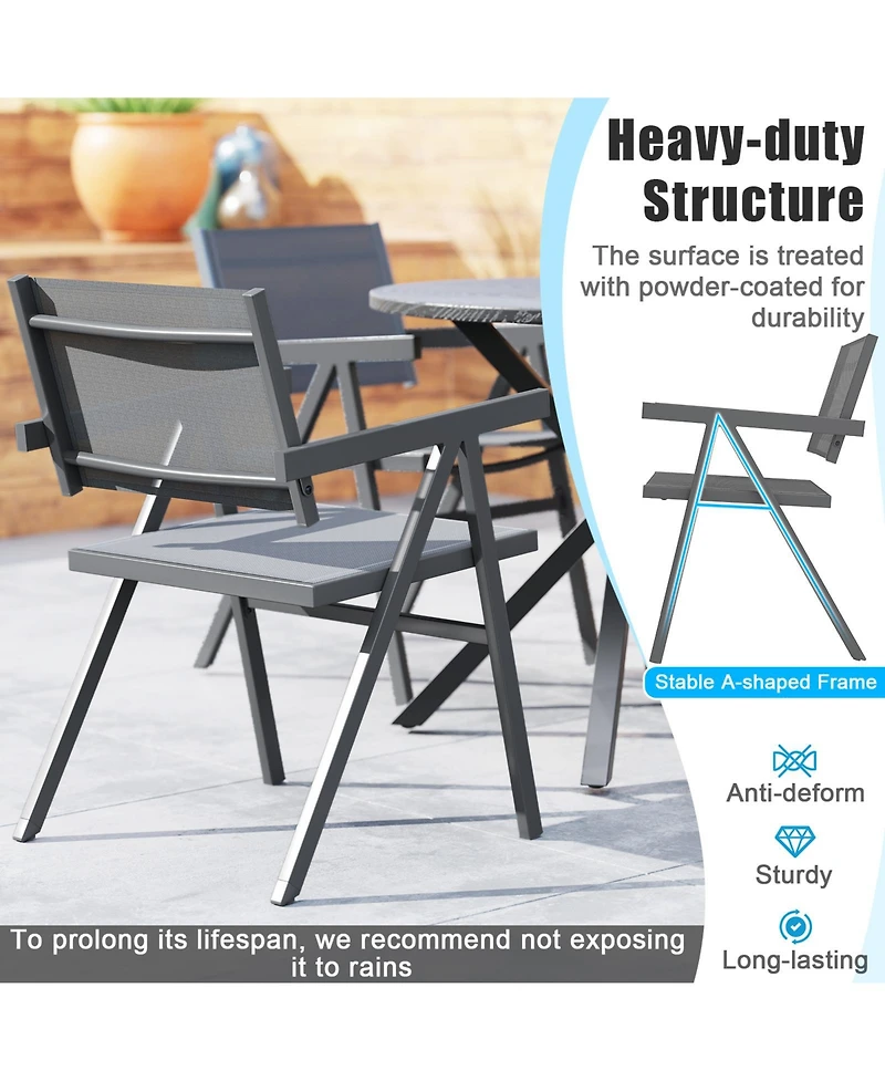 Gymax Patio Chairs Set of 2 w/Breathable Fabric Seat and Tilt Backrest Comfy Armrest