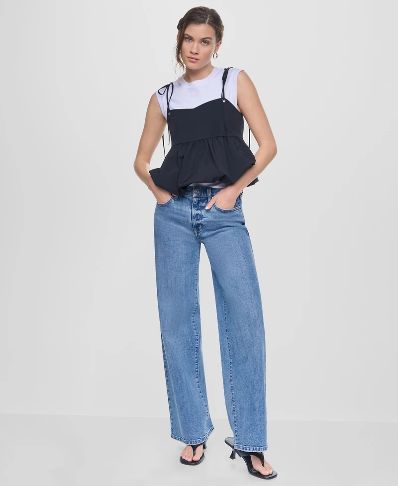 Dkny Jeans Women's Nylon-Blend Tied Strap Peplum Tank Top