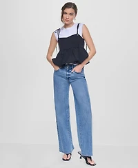 Dkny Jeans Women's Nylon-Blend Tied Strap Peplum Tank Top