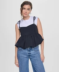 Dkny Jeans Women's Nylon-Blend Tied Strap Peplum Tank Top