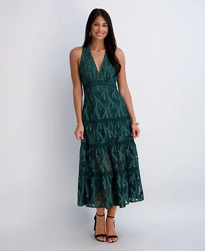 Siena Women's Heavy Lace Halter Tiered Dress