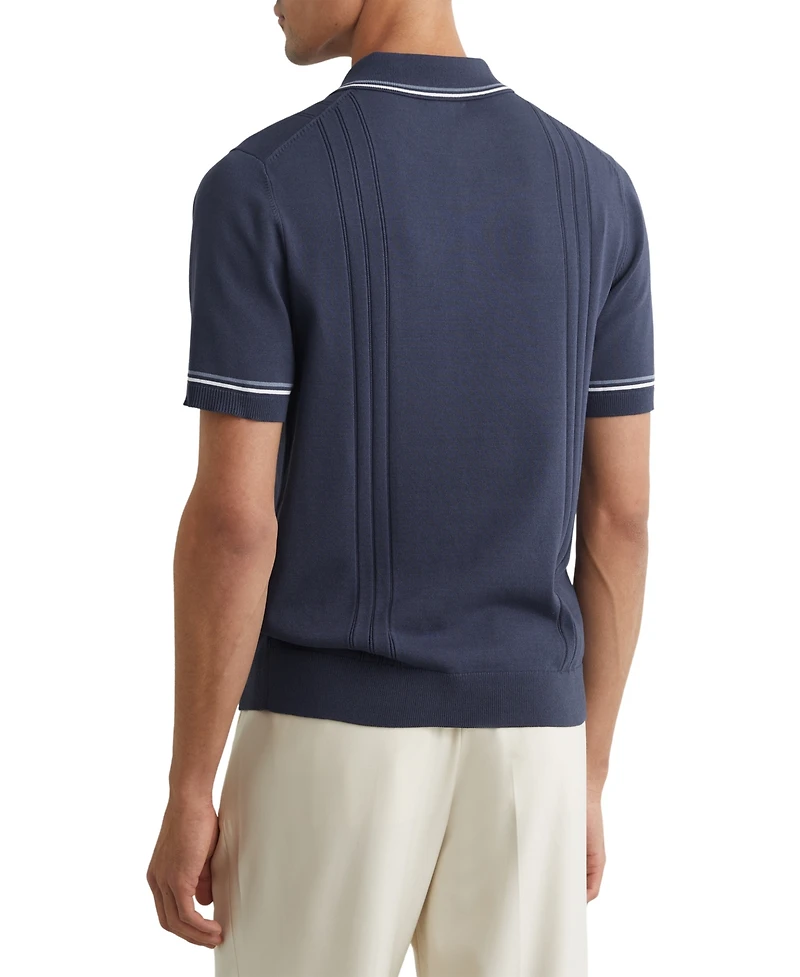 Reiss Men's Rothwell Tipped Half-Button Knitted Polo Shirt