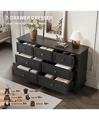 homfan Modern 7 Drawer Dresser for Bedroom – Wide Chest of Drawers Deep Storage Water-Resistant Wood Top Cabinet