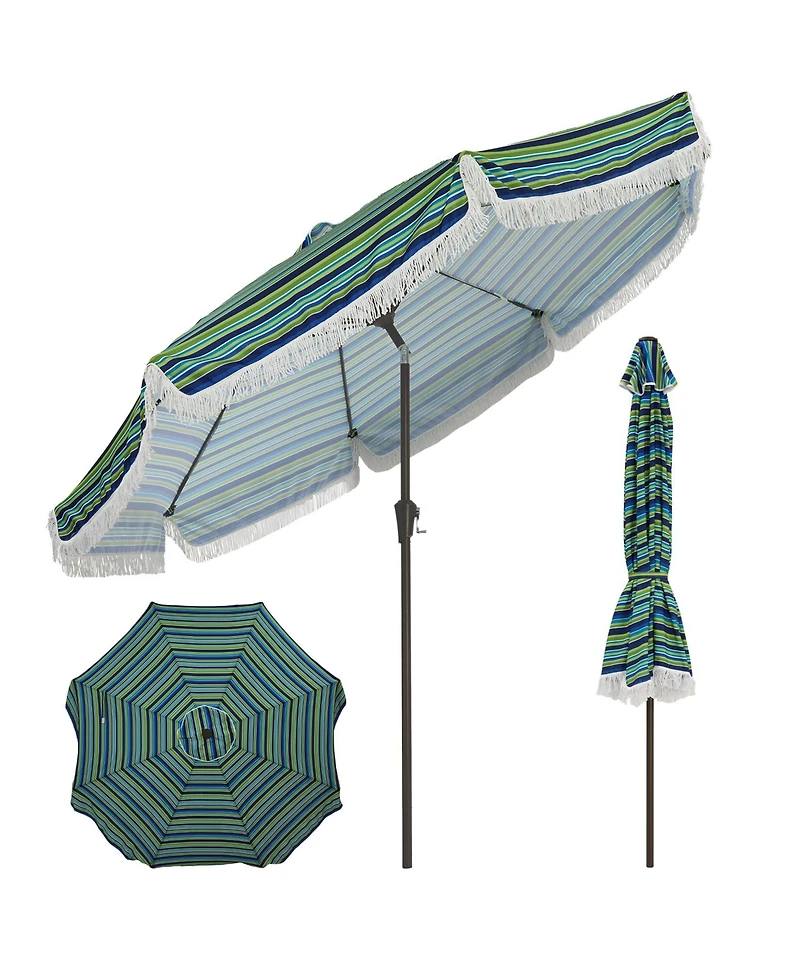 gaomon Patio Outdoor Table Umbrella with Retro Fringe with Crank Handle for Backyard, Pool, Camping