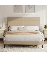 gaomon Upholstered Platform Bed, 6-Grid Linen Headboard