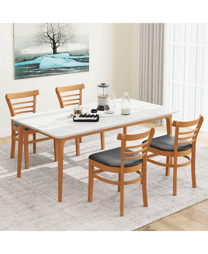 Gymax Modern Dining Chair Set of 4 Upholstered Kitchen Chair w/Rubber Wood Legs