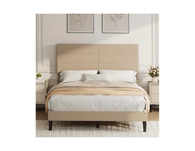gaomon Upholstered Platform Bed, 6-Grid Linen Headboard