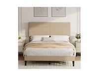gaomon Upholstered Platform Bed, 6-Grid Linen Headboard