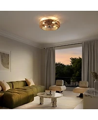 Jonathan Y Rowan 19.5" 4-Light Modern Bohemian 6-Speed Metal/Rattan Mobile-App/Remote-Controlled Lantern Led Ceiling Fan