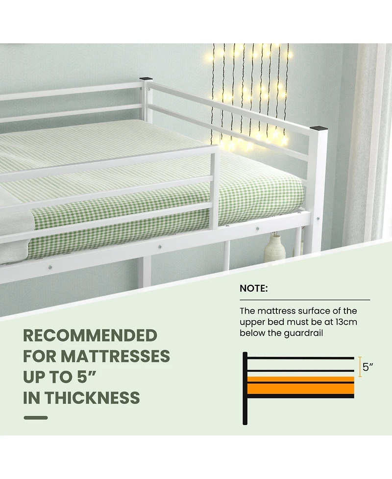Gymax Twin Over Twin Bunk Bed Frame Platform W/Guard Rails and Side Ladder