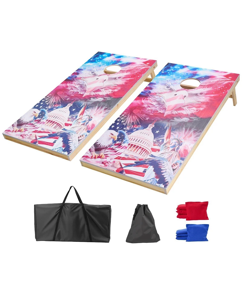 Mecale Cornhole Set, 4x2 Feet Solid Wood Toss Game Boards With 8 Bean Bags And Carrying Case For Indoor And Outdoor Play