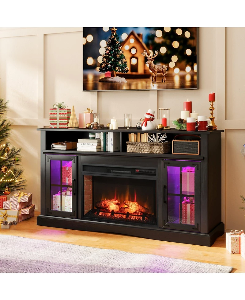 Gymax Fireplace Tv Stand w/ Remote Controls and Thermostat Storage Cabinets