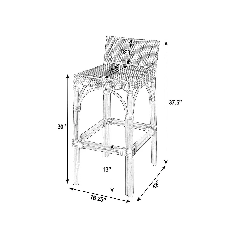 Butler Specialty Serienna 30 inch. Seat Height Rectangular Rattan Low Back Bar Stool