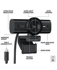 Logitech Mx Brio Ultra Hd 4K Webcam, 1080p 60FPS, Dual Noise-Reducing Mics, Usb-c, Teams/Zoom/Meet, Black