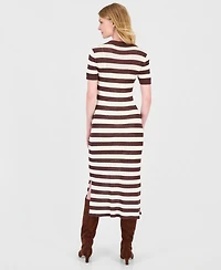 T Tahari Women's Striped Short-Sleeve Polo Midi Dress