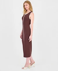 T Tahari Women's Contrast Tipped Midi Bodycon Dress
