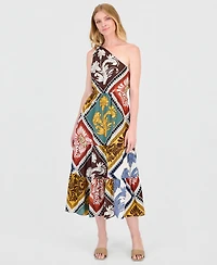 T Tahari Women's Printed Tiered One-Shoulder Maxi Dress