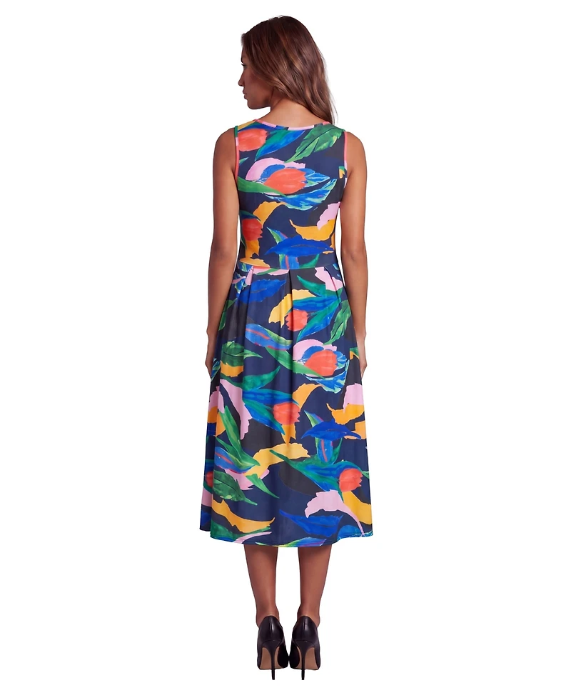24seven Comfort Apparel Essential Petite Floral Print Midi Dress