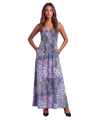 24seven Comfort Apparel Petite Essential Paisley Print A Line Pocket Dress