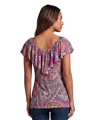 24seven Comfort Apparel Petite Essential Paisley Print V-Neck Top