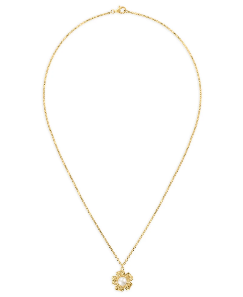 Macy's Cultured Freshwater Pearl (6mm) Flower Pendant Necklace in 14k Yellow Gold Over Sterling Silver