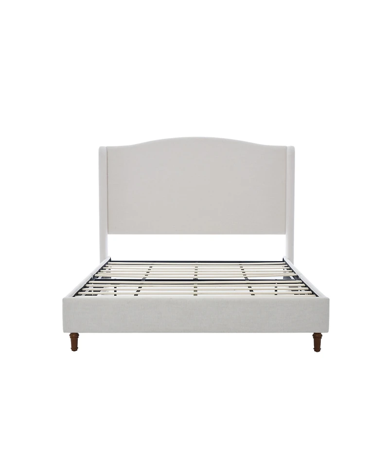 Streamdale Furniture Hannah Queen Wingback Bed, Ivory Textured Chenille, Tall 54" Headboard, No Box Spring Required