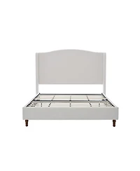 Streamdale Furniture Hannah Queen Wingback Bed, Ivory Textured Chenille, Tall 54" Headboard, No Box Spring Required