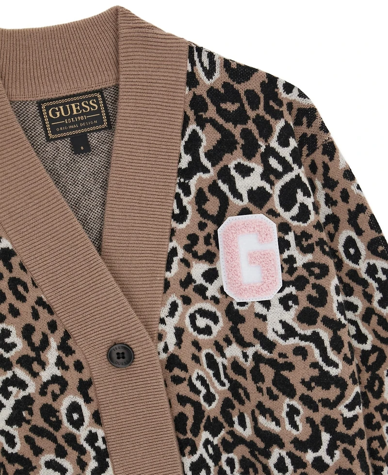 Guess Girls' 7-16 Long-Sleeve Leopard Cardigan Sweater