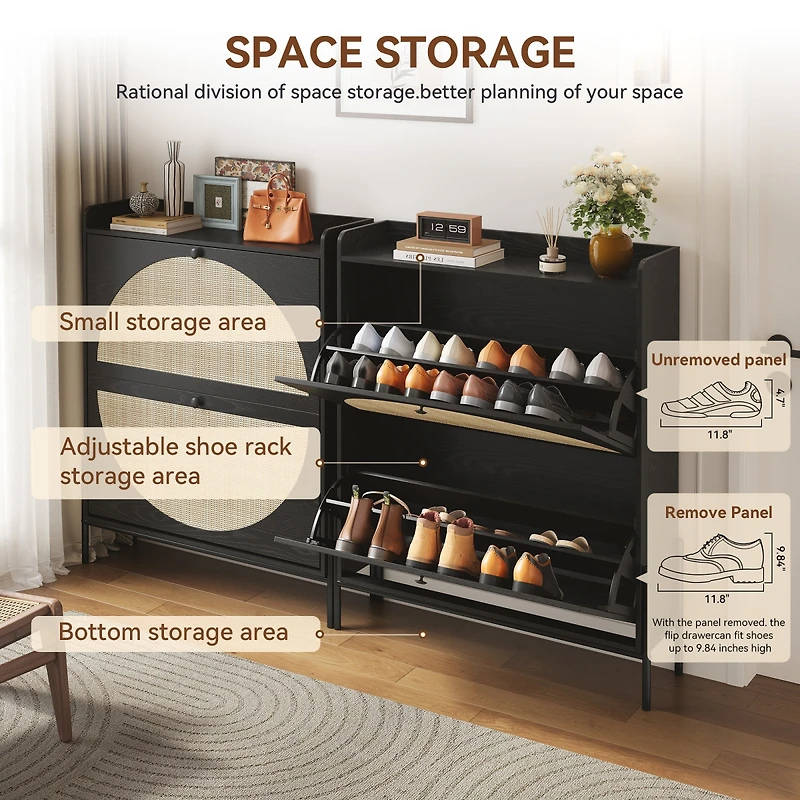 Streamdale Furniture Narrow 2-Drawer Rattan Shoe Cabinet
