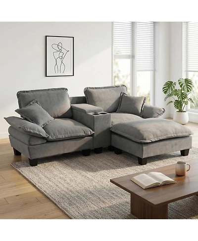 Streamdale Furniture Modular Cloud L-Shape Sofa w/ Usb, Storage, 2 Pillows