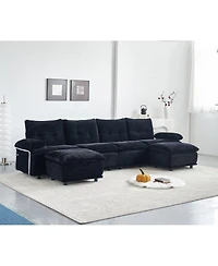 Streamdale Furniture 4-Seater Corduroy Modular Sofa with 2 Ottomans