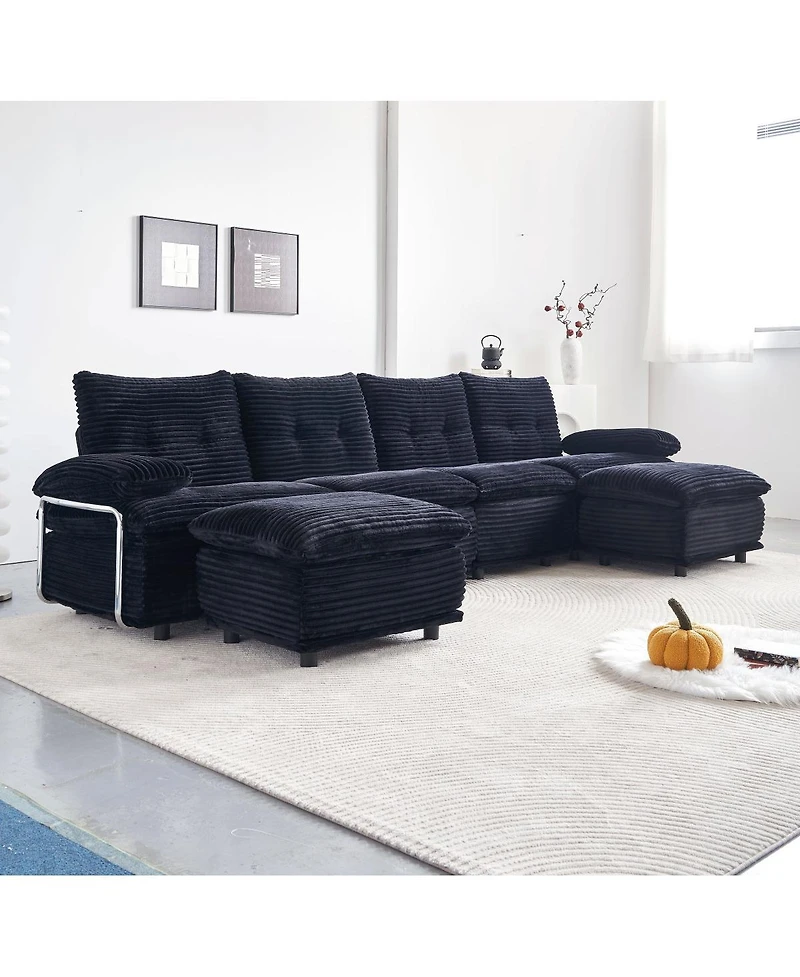 Streamdale Furniture 4-Seater Corduroy Modular Sofa with 2 Ottomans