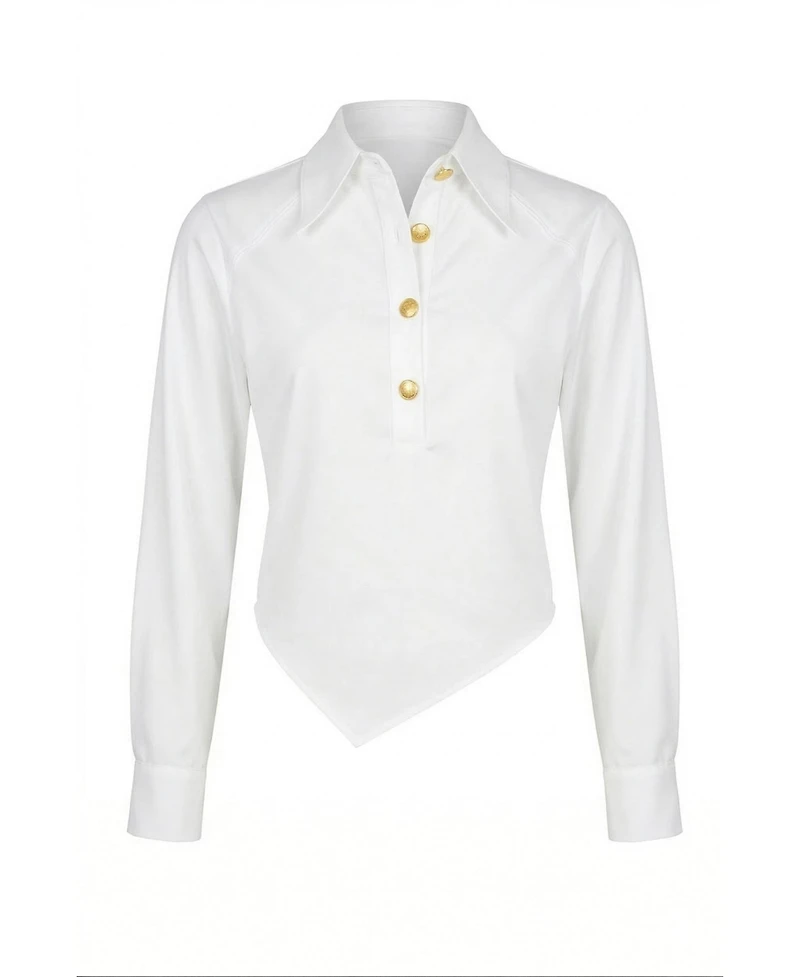 Modenaire Women's Collared Button-Front Asymmetrical-Hem Blouse